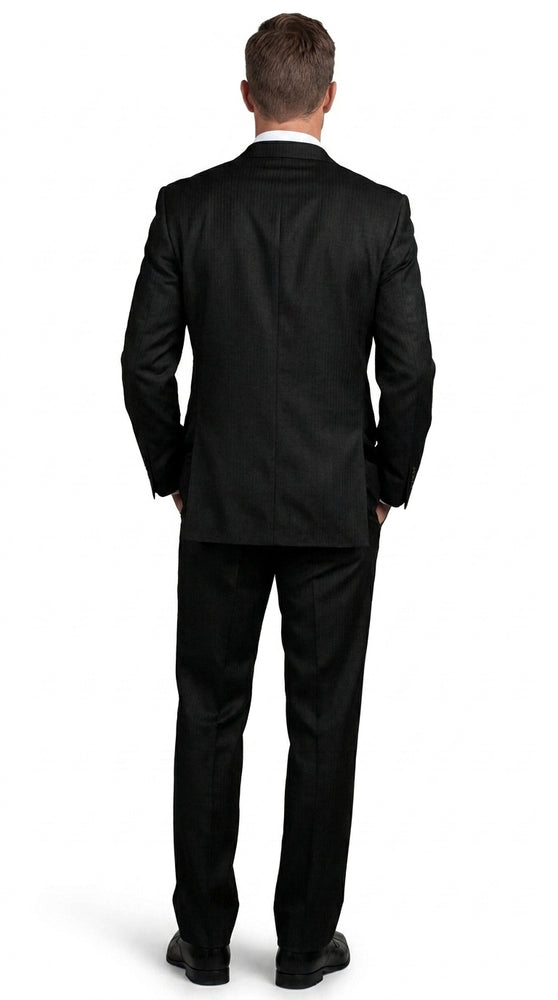Men’s Black 3 Button 100% Wool Suit, Classic Business Formal Wedding Dress Suit