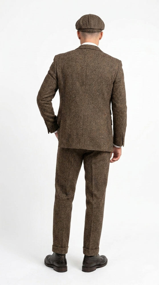 Men’s Brown Tweed Peaky Blinders Suit, Classic Vintage 3 Piece Gentleman’s Dress Suit