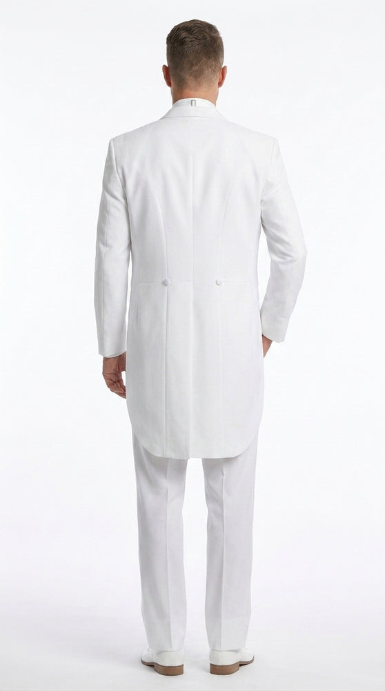 Men’s White Tailcoat Tuxedo with Lapelled Vest, Formal Wedding White Tie Tail Suit