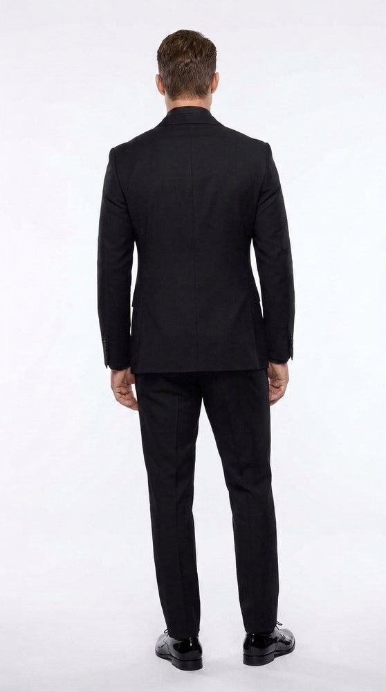 Men’s Black Solid 3 Piece Suit, Classic Formal Wedding Business Dress Suit