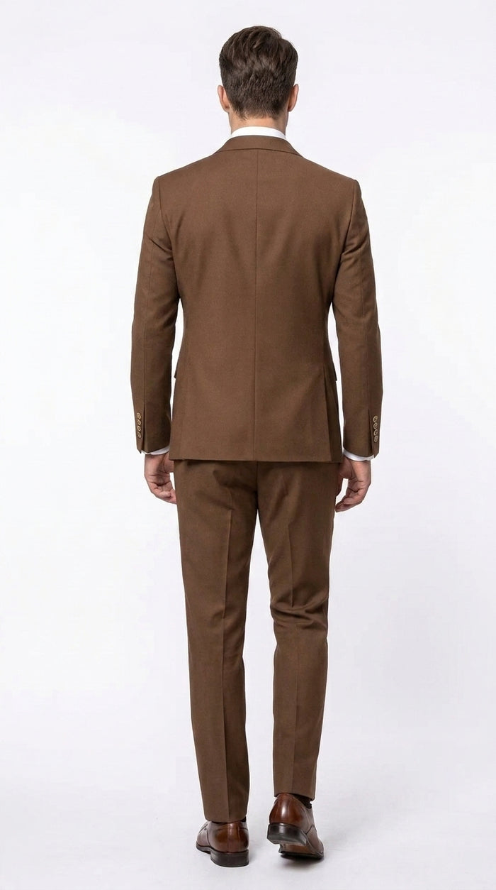 Rossi Man Men’s Brown Double Breasted Suit, Modern Fit Formal Wedding Business Dress Suit