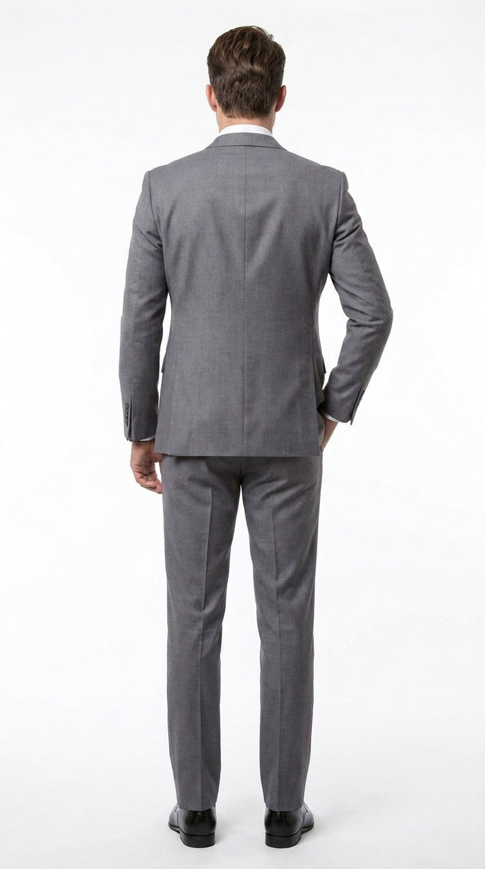 Men’s Charcoal Grey 3 Piece Suit, Notch Lapel 2 Button Vested Formal Business Dress Suit