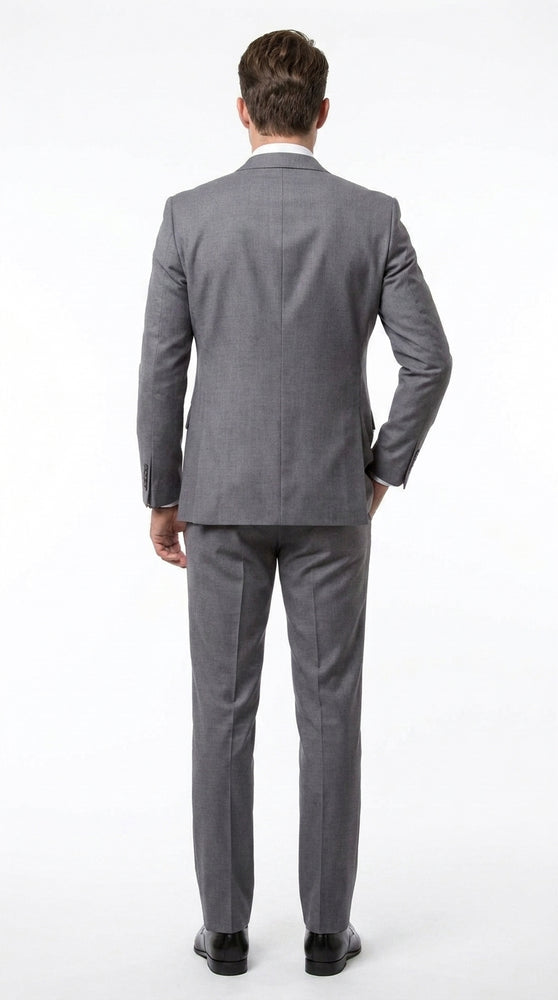 Men’s Charcoal Grey 3 Piece Suit, Notch Lapel 2 Button Vested Formal Business Dress Suit