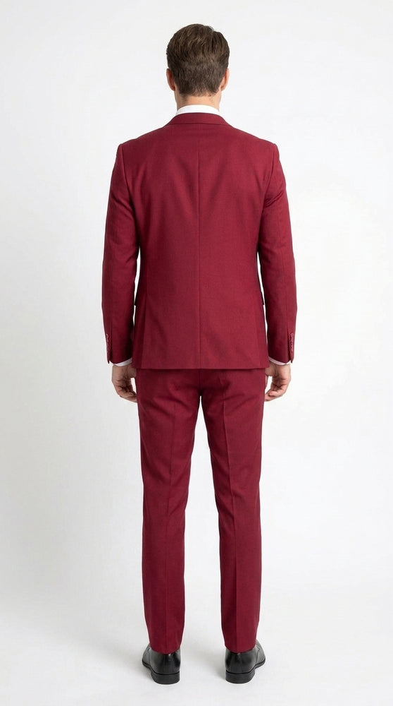 Men’s Red 3 Piece Suit, Tapered European Cut Formal Wedding Prom Suit