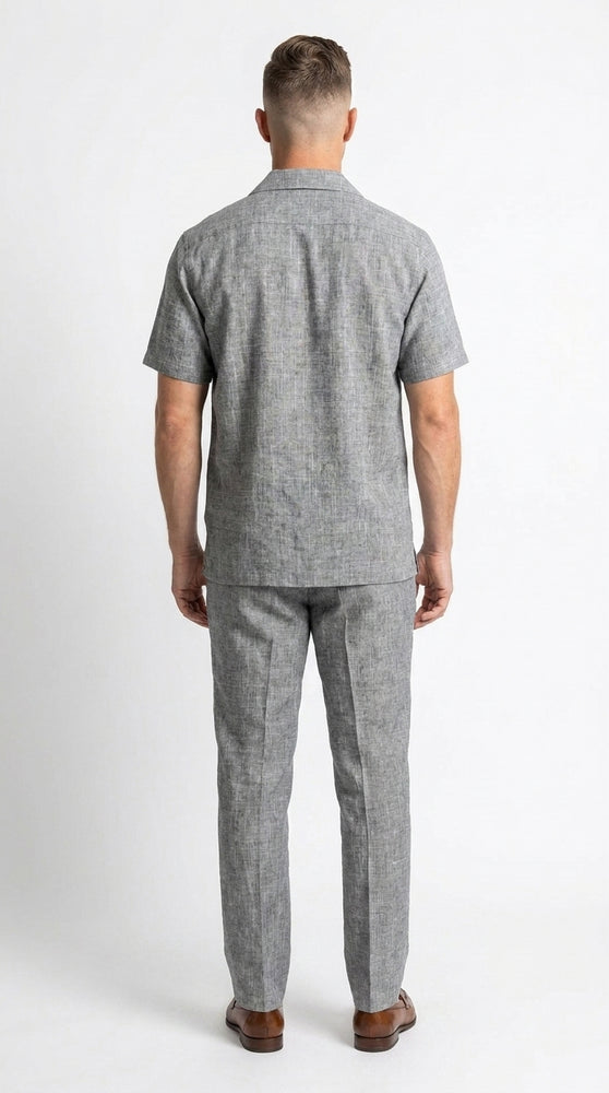 Men’s Grey Walking Suit, Casual Short Sleeve Shirt and Pants Set