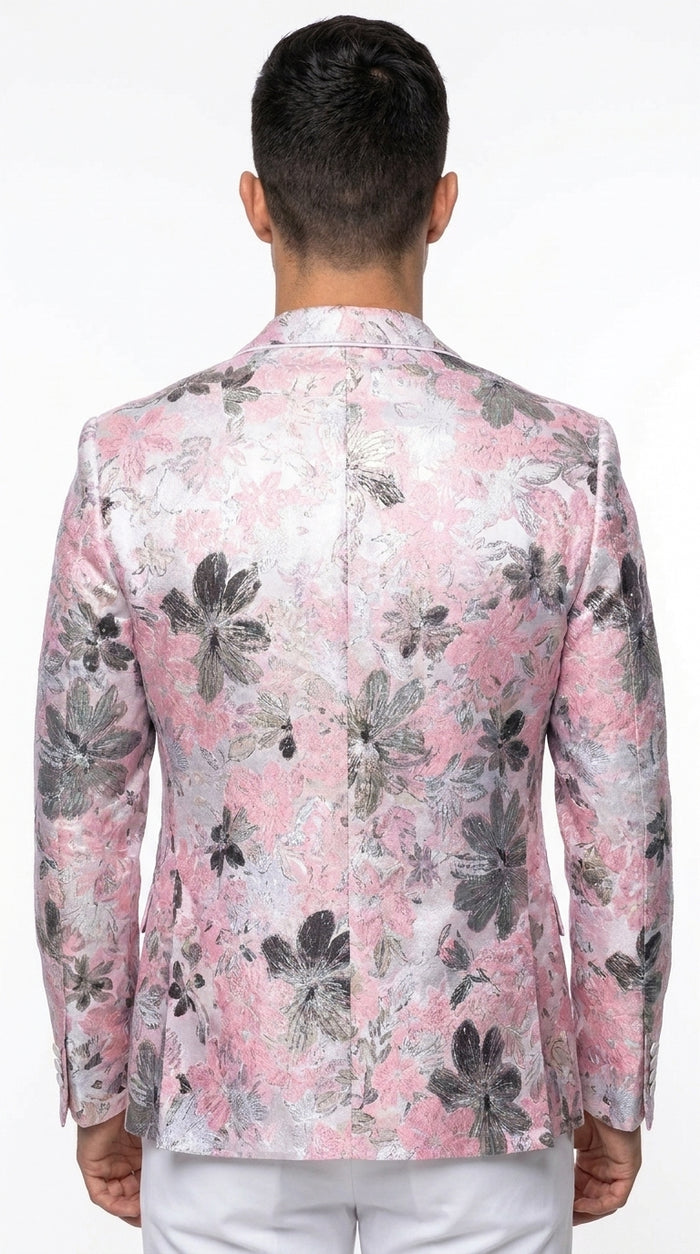 Men’s Pink Paisley Shawl Lapel Prom Tuxedo Jacket, Floral Formal Wedding Dinner Blazer