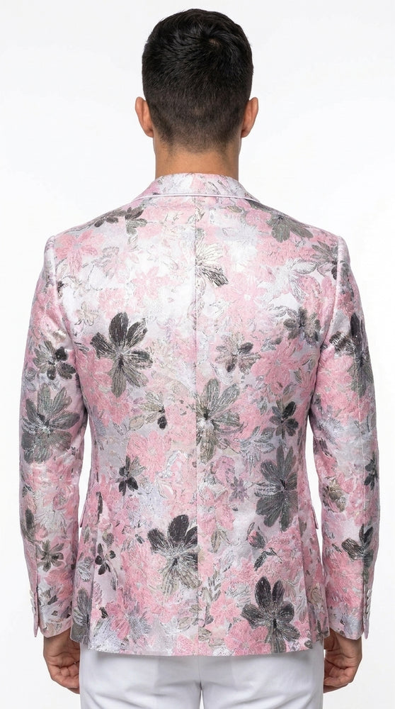 Men’s Pink Paisley Shawl Lapel Prom Tuxedo Jacket, Floral Formal Wedding Dinner Blazer