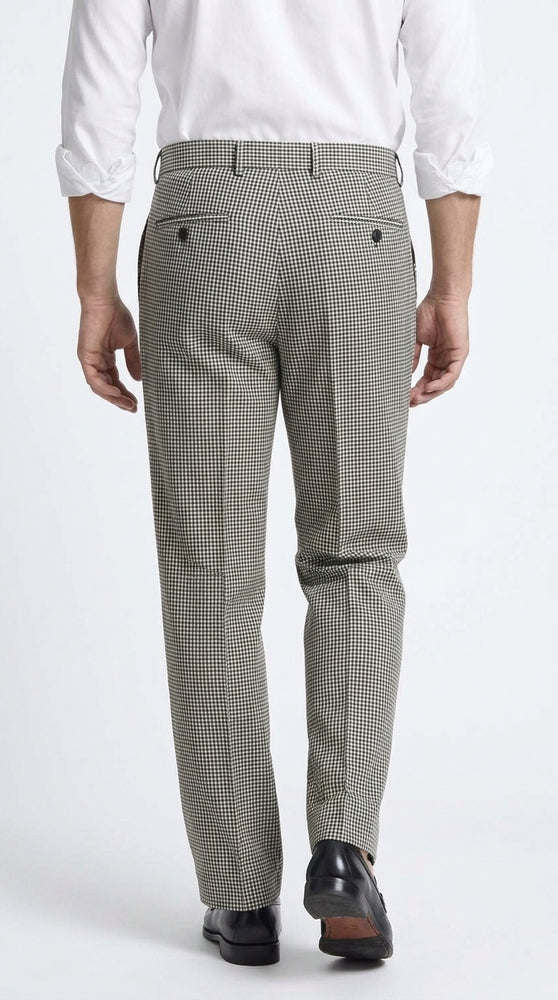 Men’s Black and White Houndstooth Wide Leg Pants with Matching Double Breasted Vest, 100% Wool Checker Dress Set