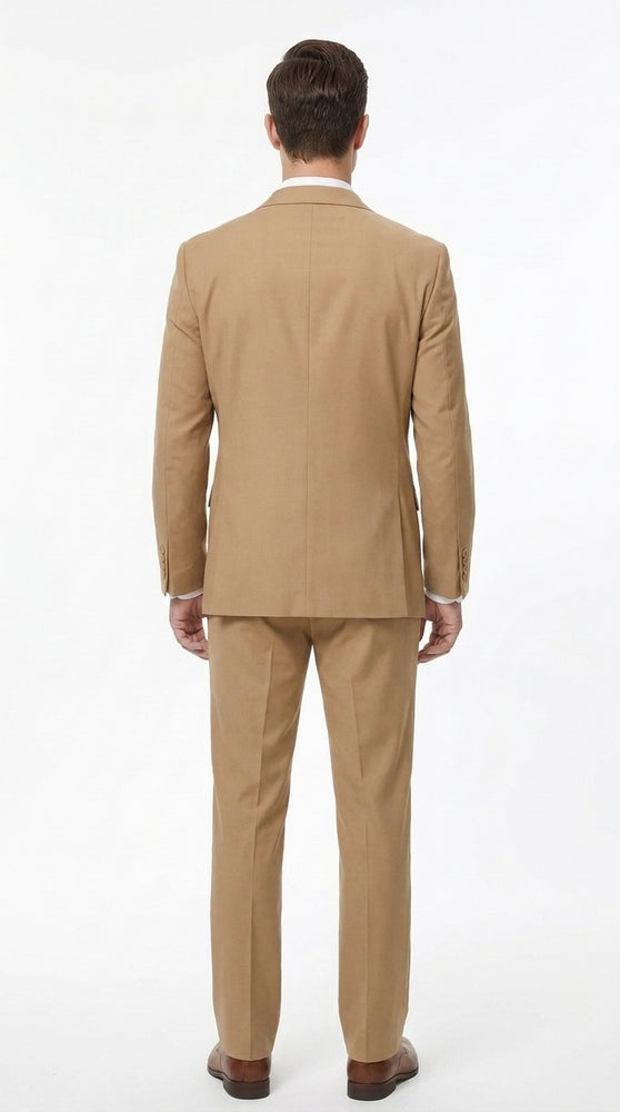 Men’s Khaki Beige 2 Button Business Suit, Camel Bronze Formal Dress Suit for Weddings and Clearance Sale