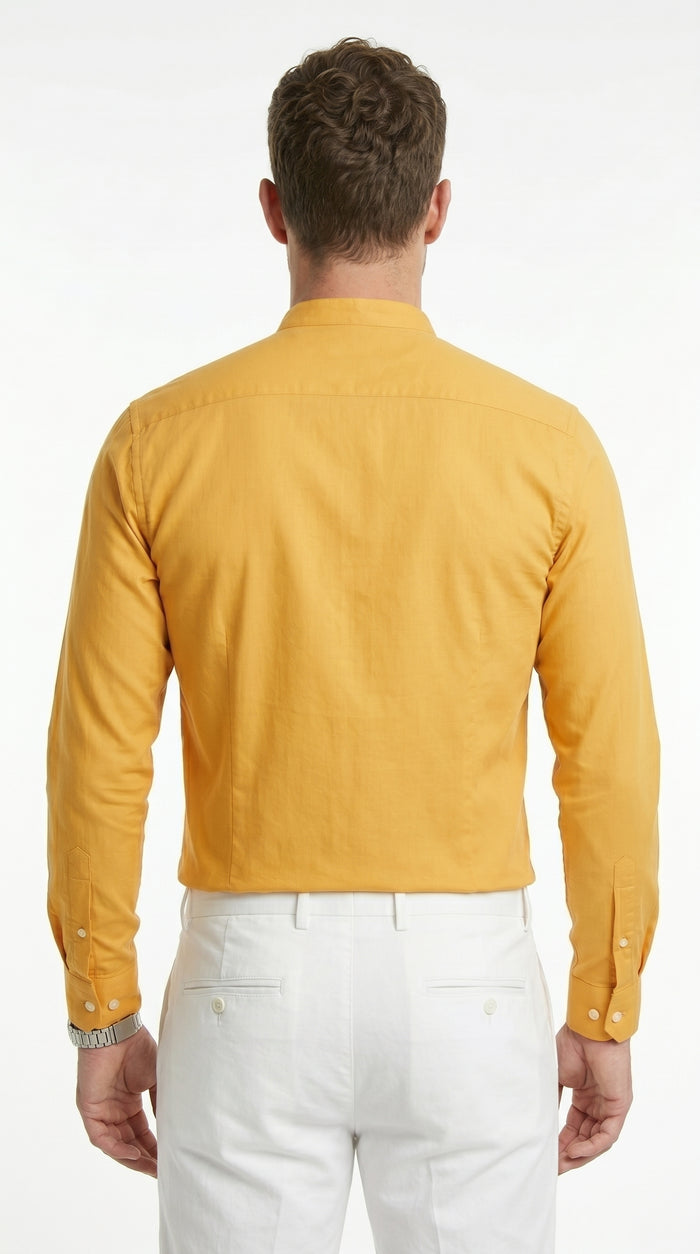 Men’s Honey Gold Mandarin Collar Dress Shirt, Banded Collar Oriental Style Formal Shirt