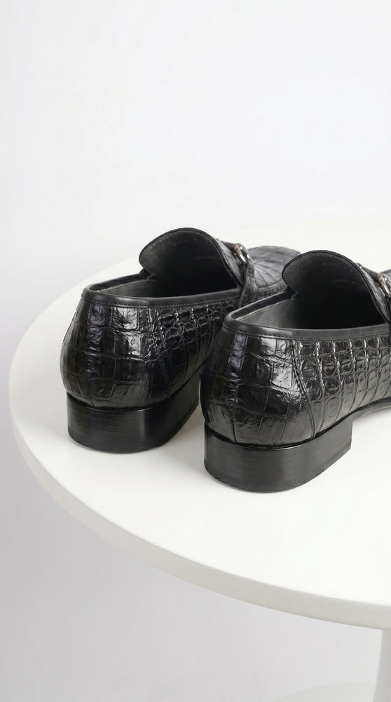Los Altos Black Genuine Caiman Crocodile Belly Slip-On Loafers