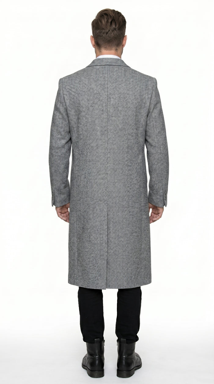 Men’s Light Grey Big and Tall Long Overcoat, Winter Dress Topcoat in 4XL 5XL 6XL