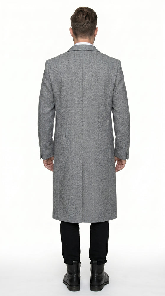 Men’s Light Grey Big and Tall Long Overcoat, Winter Dress Topcoat in 4XL 5XL 6XL