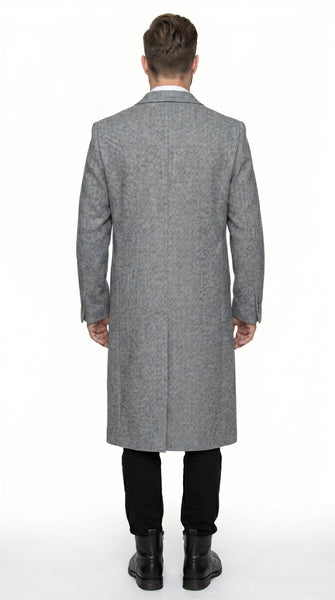 Men’s Light Grey Big and Tall Long Overcoat, Winter Dress Topcoat in 4XL 5XL 6XL