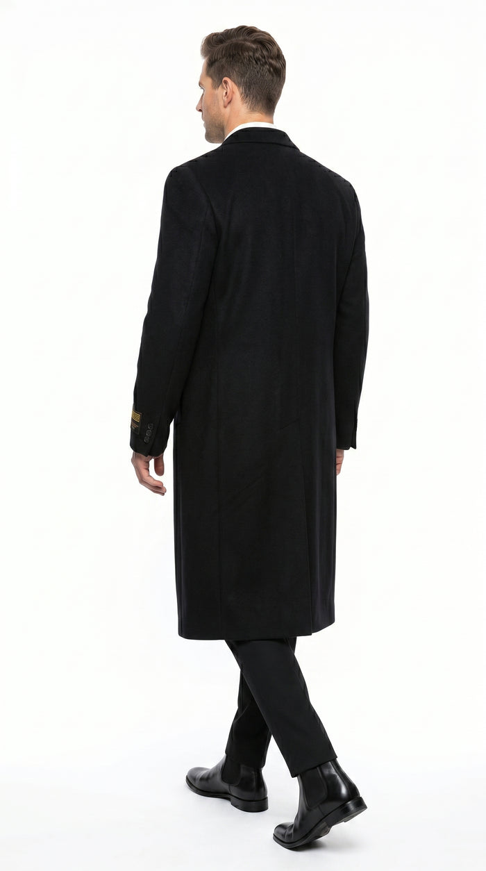 Men’s Black Big and Tall Long Overcoat, Winter Dress Topcoat in 4XL 5XL 6XL