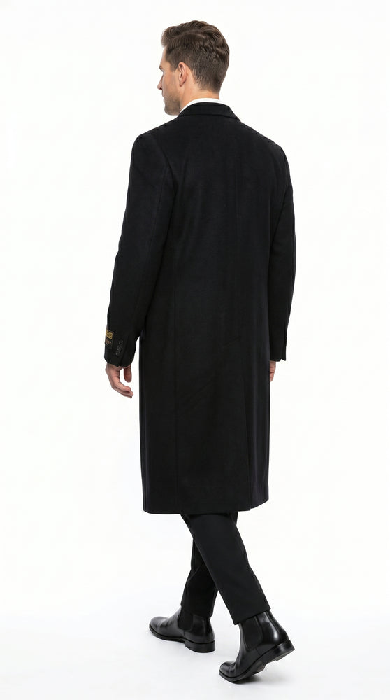 Men’s Black Big and Tall Long Overcoat, Winter Dress Topcoat in 4XL 5XL 6XL