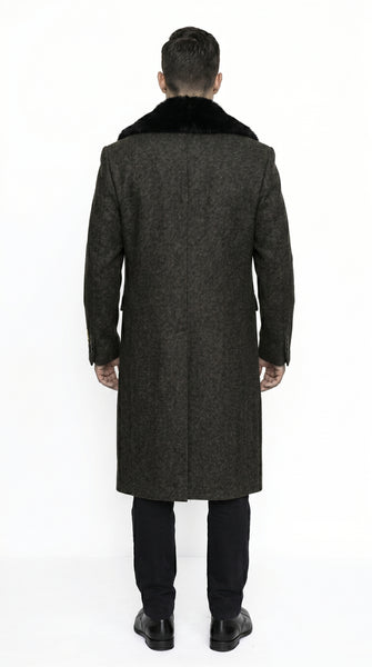 Men’s Brown Big and Tall Long Overcoat with Fur Style Collar, Winter Dress Topcoat in 4XL 5XL 6XL