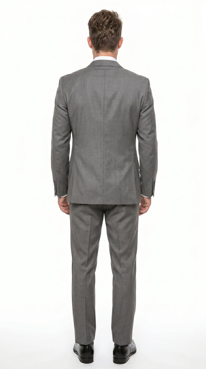 Men’s Gray 3 Piece Vested Suit with 2 Button Jacket and Peak Lapel, Formal Wedding Business Suit