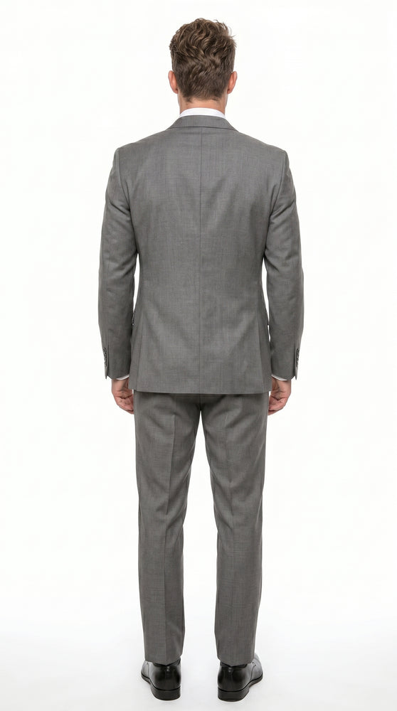 Men’s Gray 3 Piece Vested Suit with 2 Button Jacket and Peak Lapel, Formal Wedding Business Suit