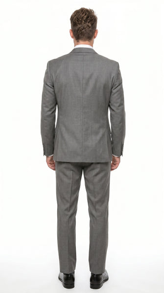 Men’s Gray 3 Piece Vested Suit with 2 Button Jacket and Peak Lapel, Formal Wedding Business Suit