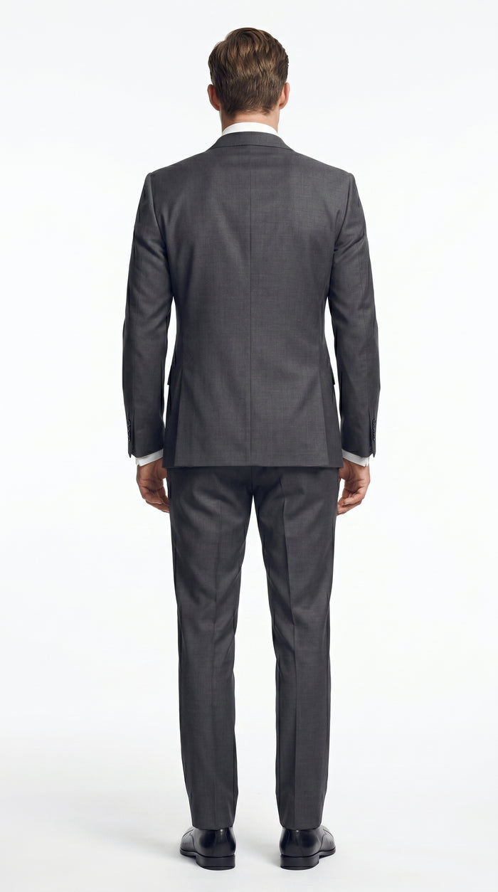 Men’s Dark Grey 3 Piece Vested Suit with 2 Button Jacket and Peak Lapel, Formal Wedding Business Suit