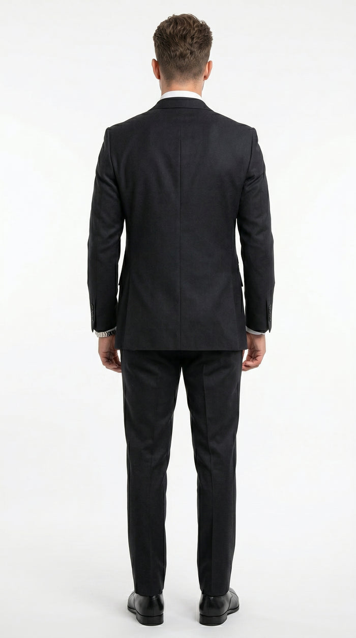Men’s Black Classic Fit 3 Piece Suit with Double Breasted Vest and Pleated Pants