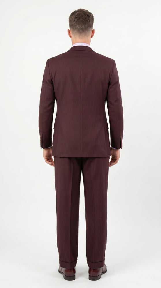 Men’s Burgundy Maroon 3 Piece Suit with Double Breasted Vest and Pleated Pants