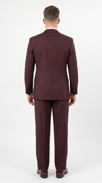 Men’s Burgundy Maroon 3 Piece Suit with Double Breasted Vest and Pleated Pants