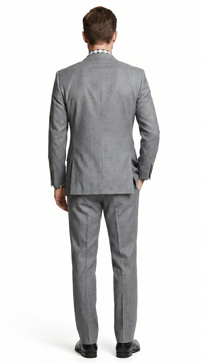 Men’s Light Grey 3 Piece Suit with Double Breasted Vest and Pleated Pants