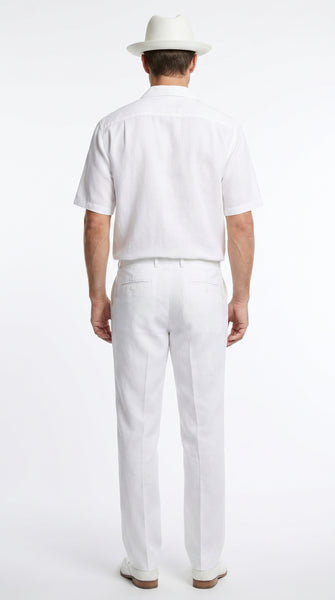 Men’s White Linen Walking Suit with Short Sleeve Shirt and Matching Pants, Summer Casual Outfit