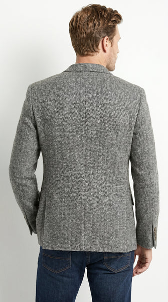 Men’s Grey Harris Tweed Herringbone Sport Coat, Classic Dress Casual Blazer Jacket