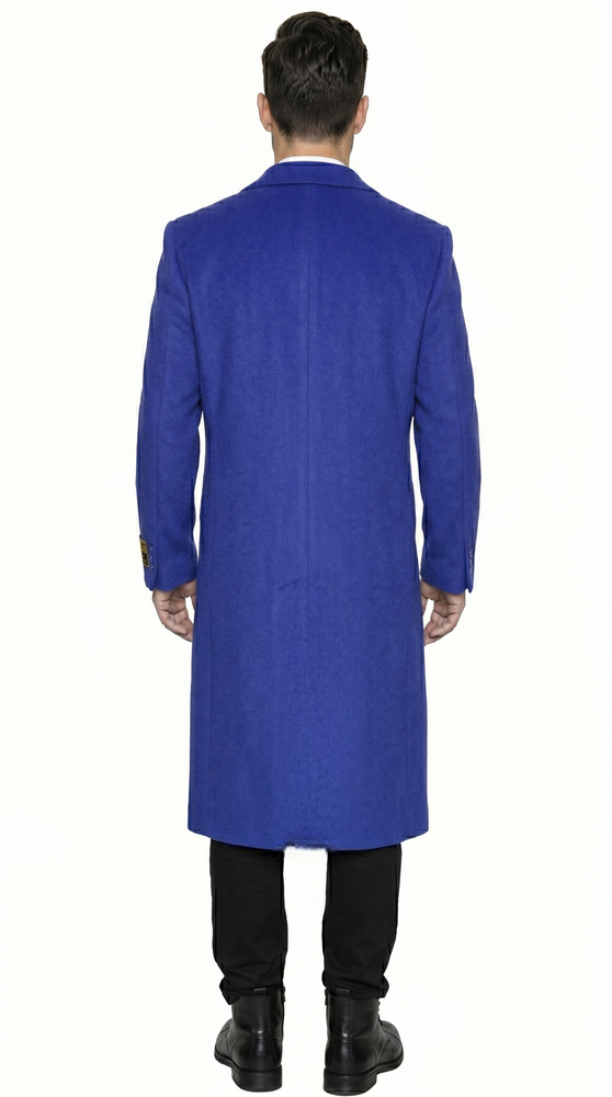 Men’s Royal Blue Full Length Overcoat Big and Tall Wool Blend Dress Topcoat Winter Coat 4XL 5XL 6XL