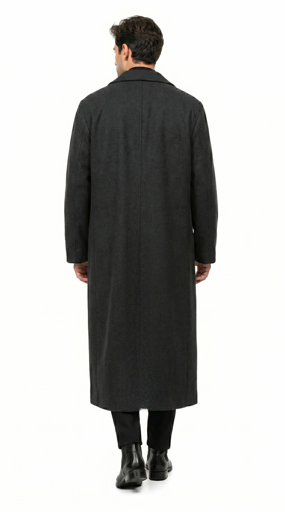 Men’s Charcoal 3 Button Long Wool Blend Dress Coat, Full Length Formal Winter Overcoat