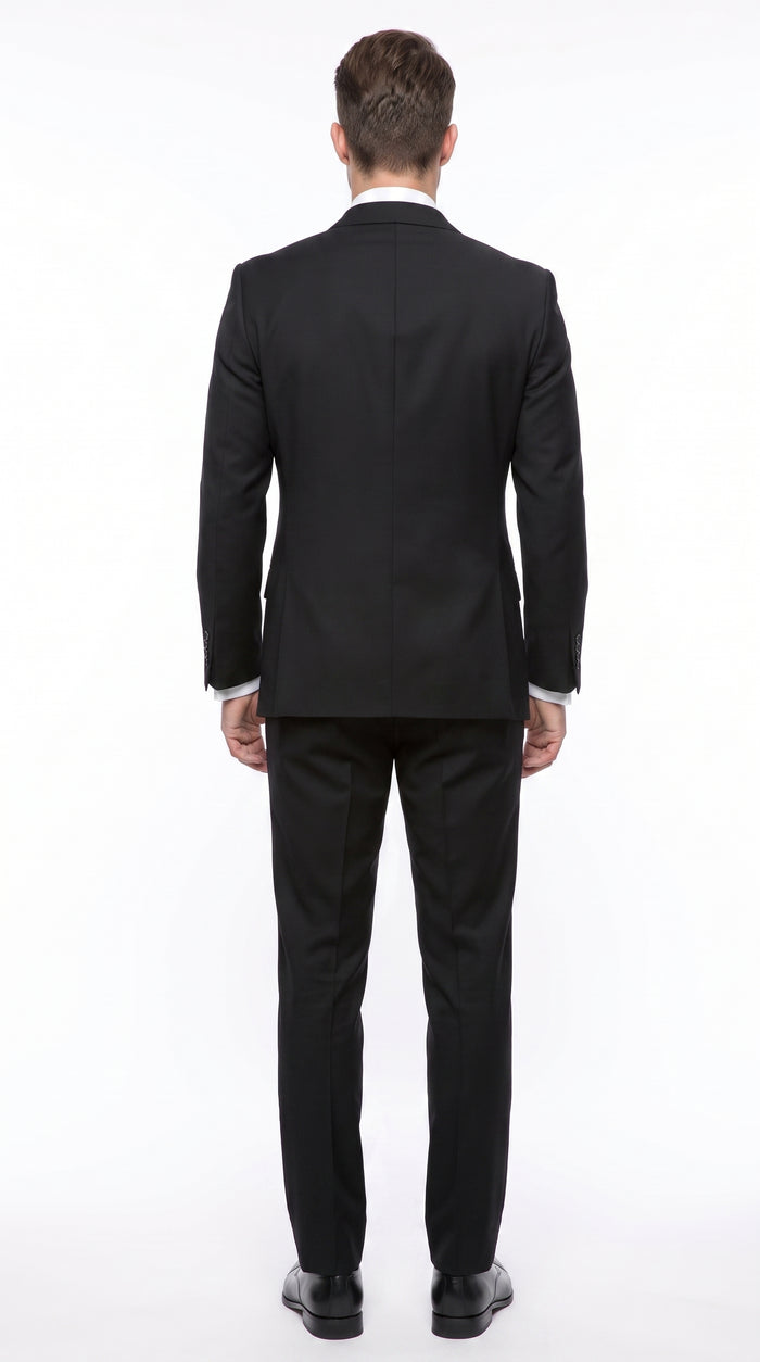 Statement Confidence Men’s Black Double Breasted Wool Suit, Italian Design Formal Wedding Business Suit