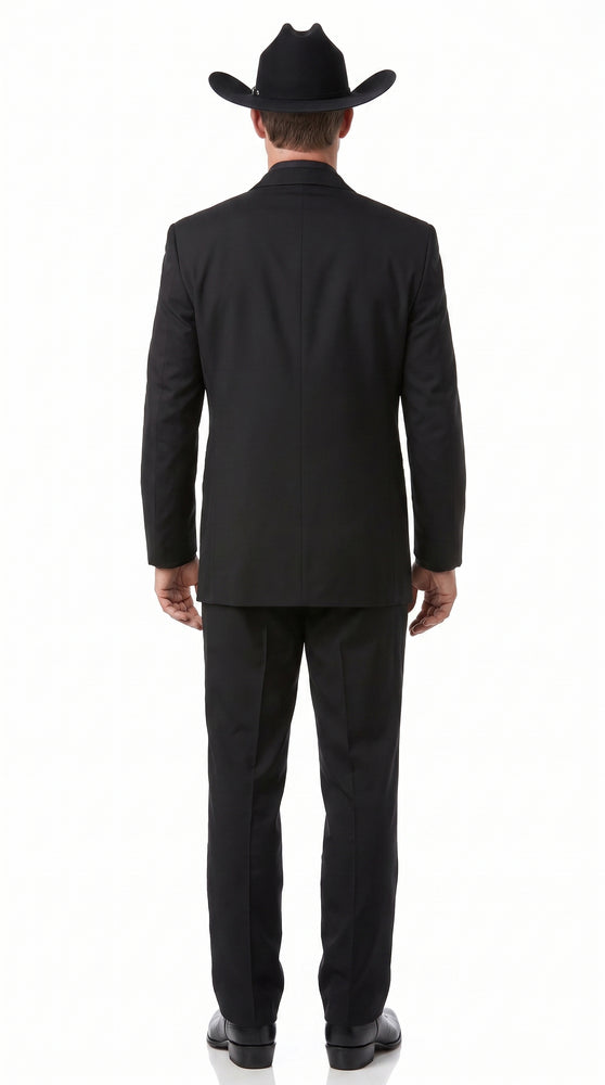 Men’s Black Western Cowboy Suit, Country Wedding Tuxedo with Silver Vest