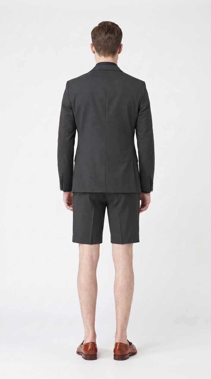 Men’s Black Short Pants Suit Set, Summer Business Sport Coat and Shorts Outfit