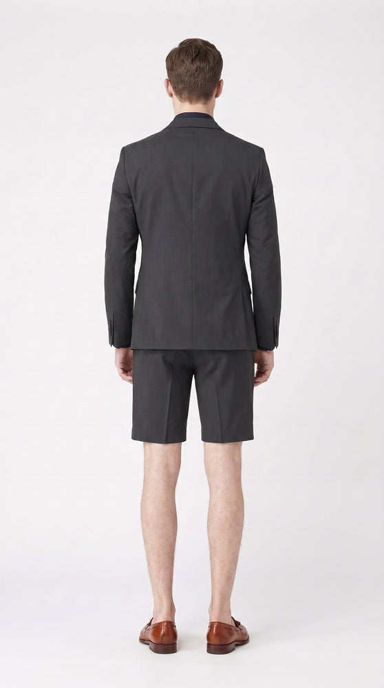 Men’s Black Short Pants Suit Set, Summer Business Sport Coat and Shorts Outfit