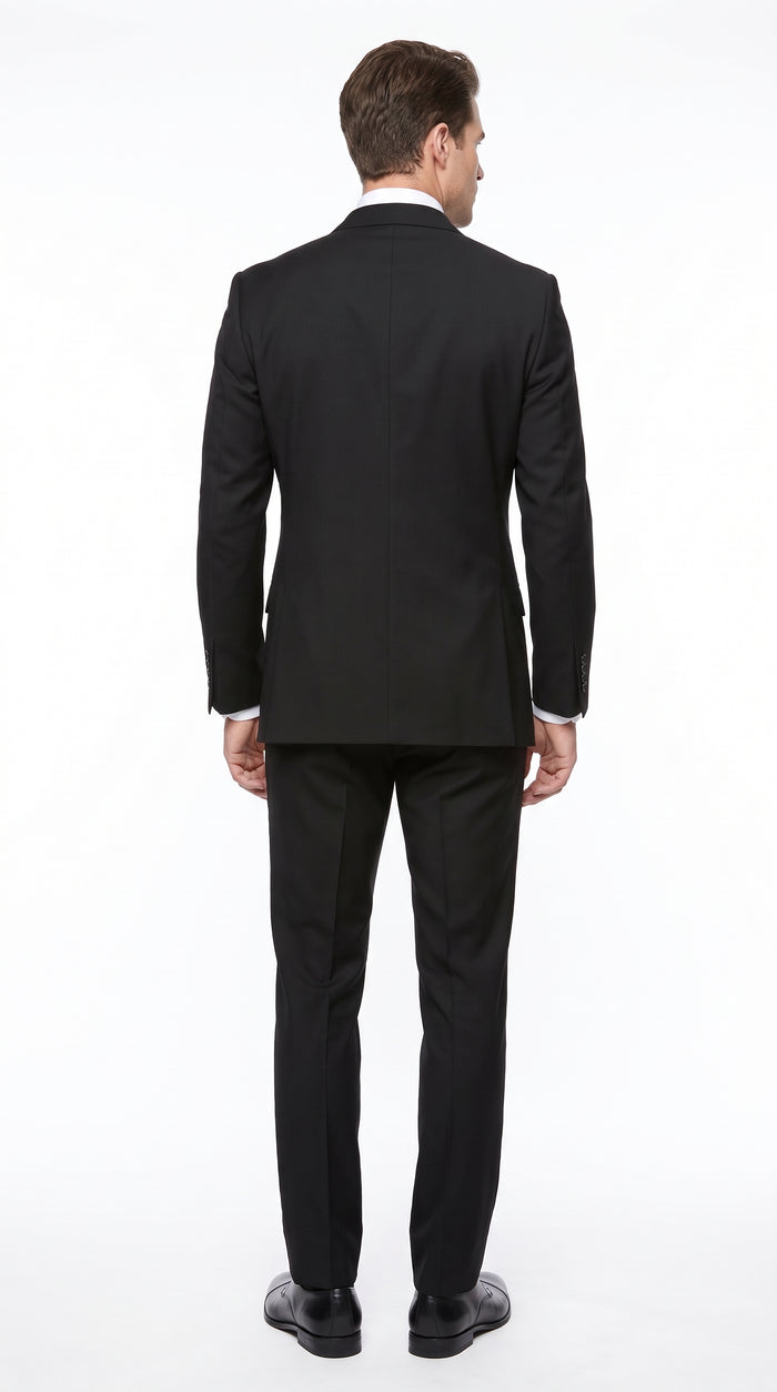 Statement Men’s Black 100% Wool Double Breasted 2 Piece Suit – Fashion Wedding & Formal Suit
