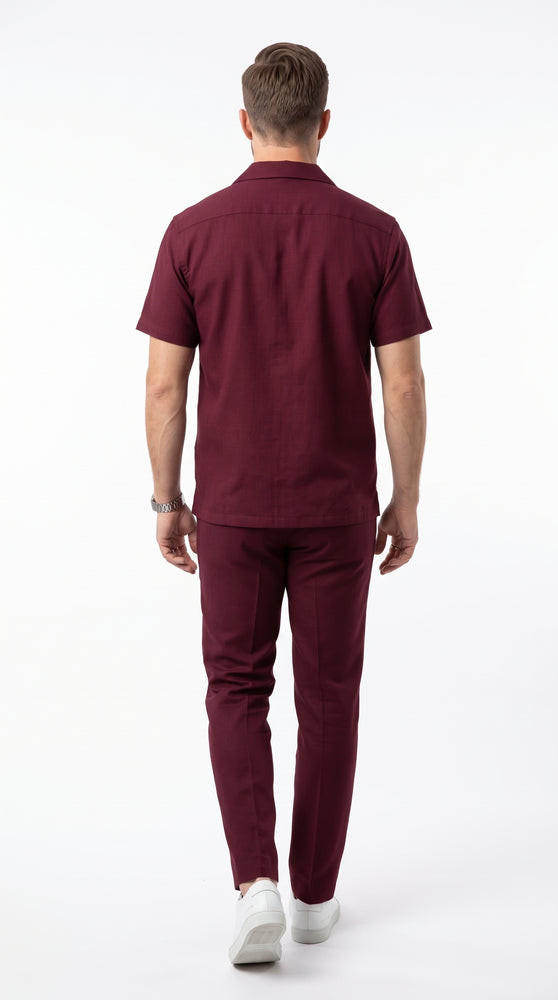 Men’s Burgundy Walking Suit, Big and Tall Casual Shirt and Pants Set up to 6XL