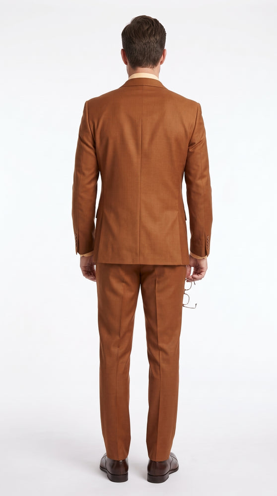 Men’s Copper Rust 3 Piece Vested Suit, Solid 2 Button Formal Wedding Business Suit