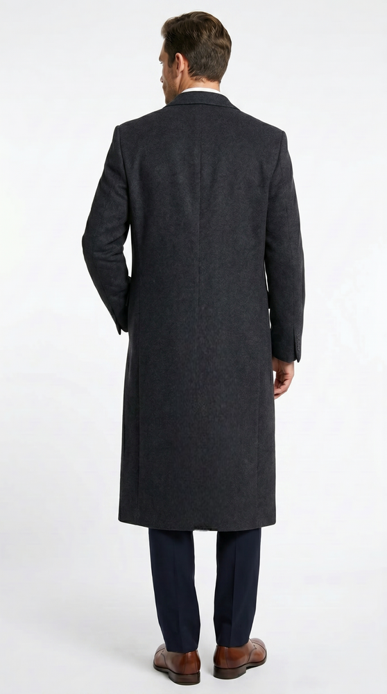 Men’s Black Cashmere Blend Full Length Overcoat, Classic Winter Dress Topcoat