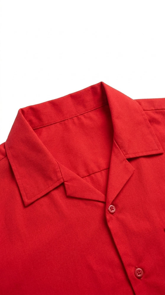 Men’s Red Linen Shirt and Pants Set – 2 Piece Short Sleeve Summer Walking Suit Casual Outfit