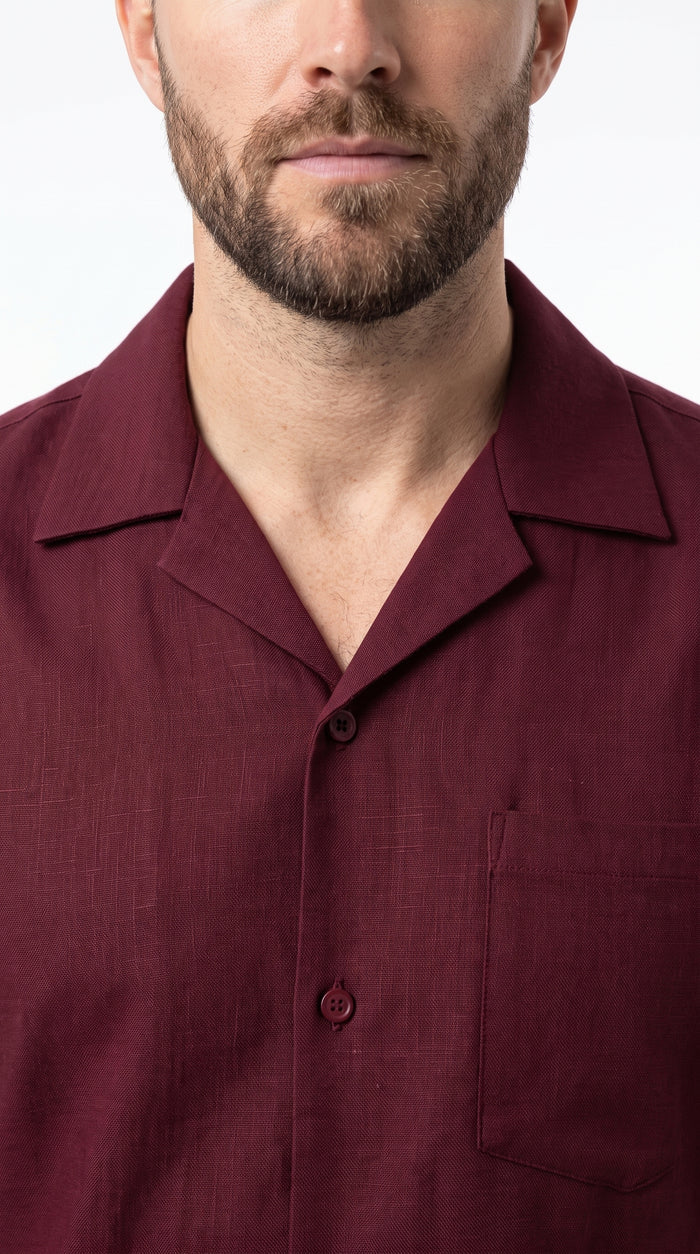 Men’s Burgundy Walking Suit, Big and Tall Casual Shirt and Pants Set up to 6XL