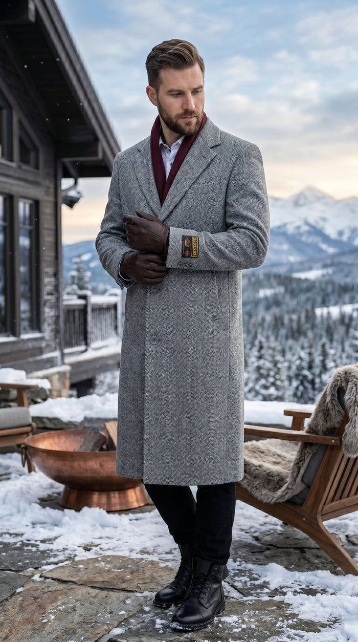 Men’s Light Grey Big and Tall Long Overcoat, Winter Dress Topcoat in 4XL 5XL 6XL