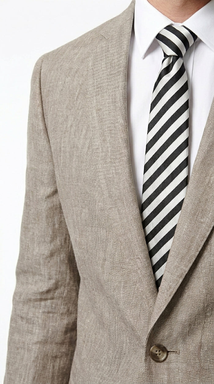 Men’s Dark Tan Taupe 100% Linen Suit with 2 Button Jacket and Flat Front Pants