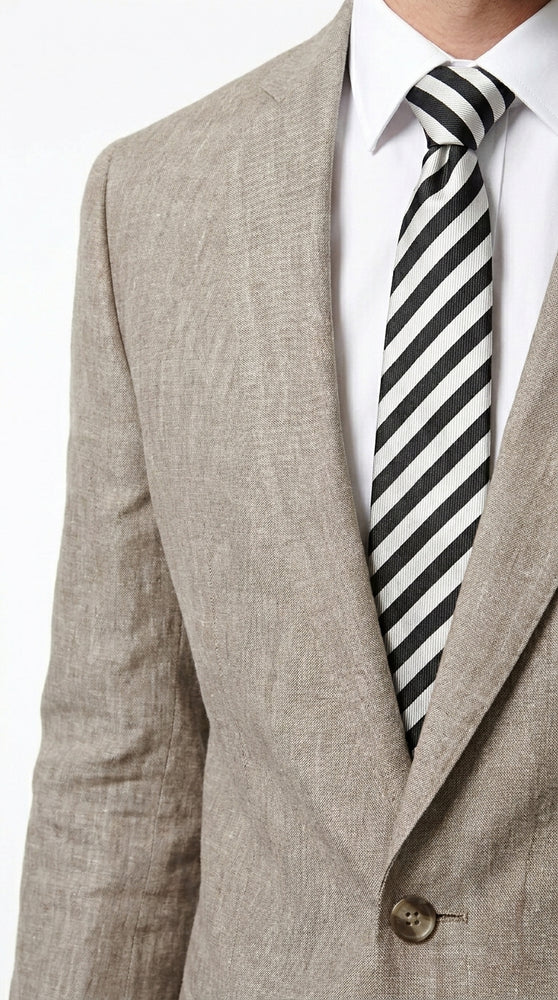 Men’s Dark Tan Taupe 100% Linen Suit with 2 Button Jacket and Flat Front Pants