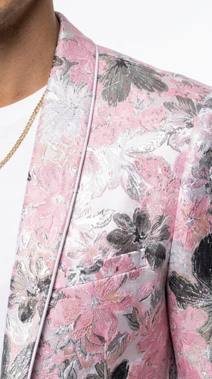 Men’s Pink Paisley Shawl Lapel Prom Tuxedo Jacket, Floral Formal Wedding Dinner Blazer