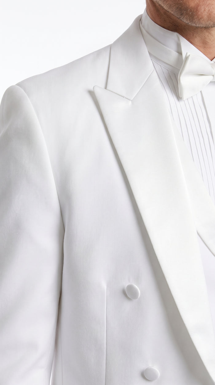 Men’s White Tailcoat Tuxedo with Lapelled Vest, Formal Wedding White Tie Tail Suit
