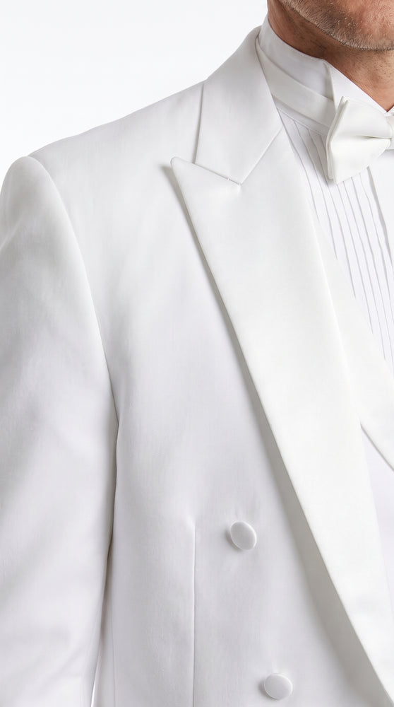 Men’s White Tailcoat Tuxedo with Lapelled Vest, Formal Wedding White Tie Tail Suit