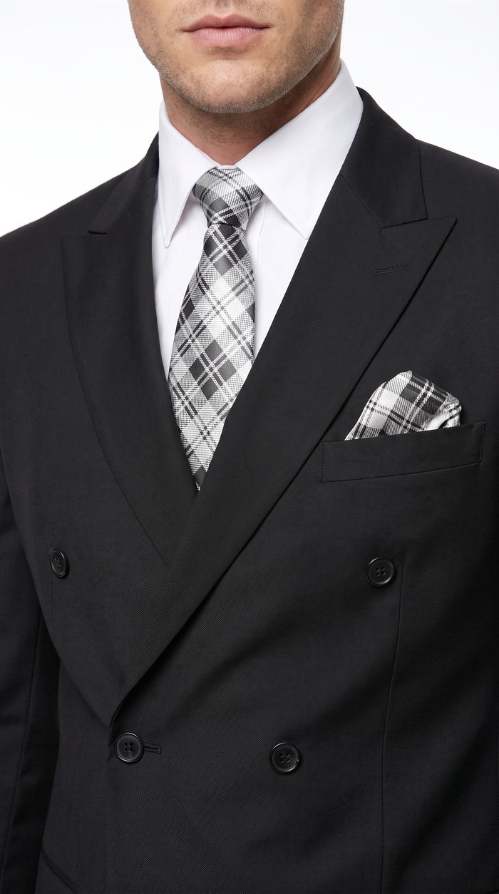 Statement Men’s Black 100% Wool Double Breasted 2 Piece Suit – Fashion Wedding & Formal Suit